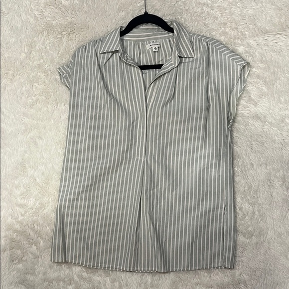 Max Studio Gray Striped Button Down Shirt - Picture 1 of 6